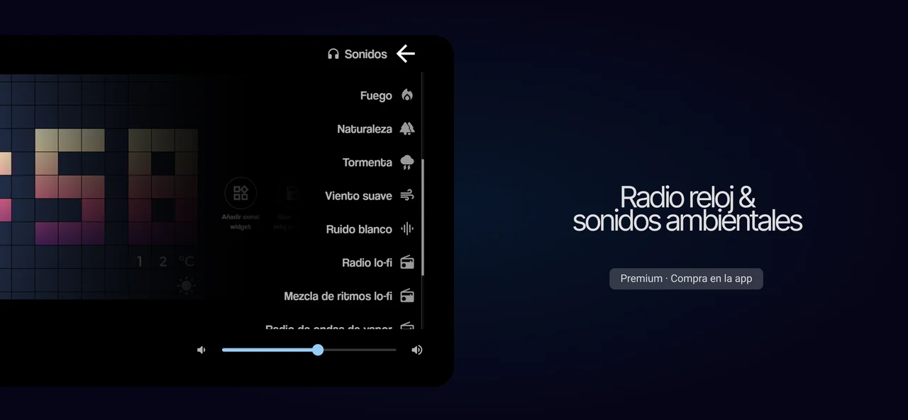 Controles de sonidos ambientales en Android, indicados como Premium con compra en la app