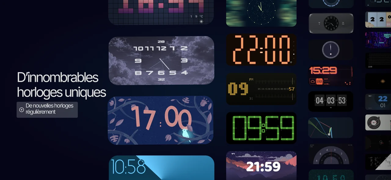 Collection d’horloges analogiques et numériques dans l’application Android