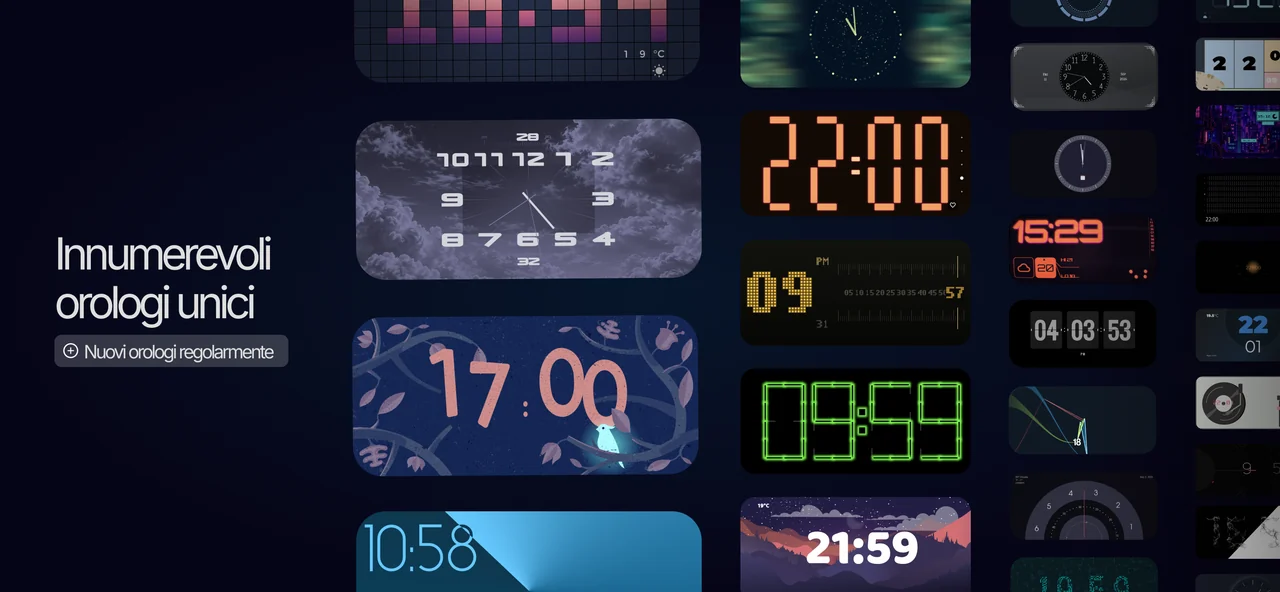 Collezione di orologi analogici e digitali nell’app Android