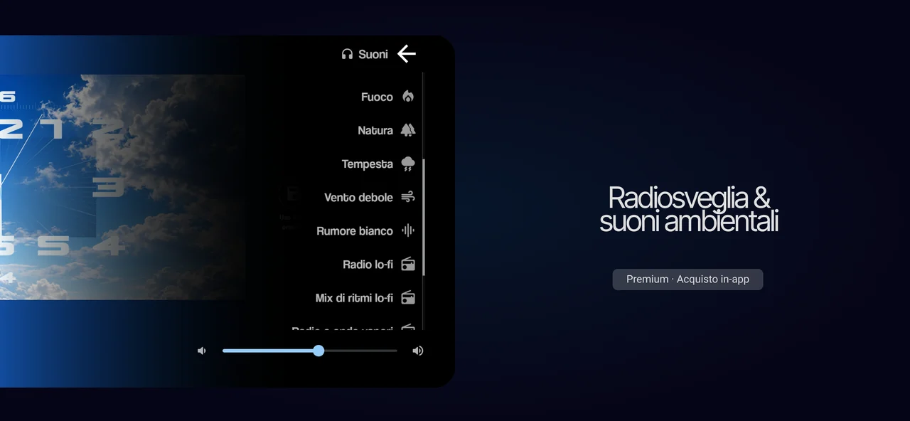 Controlli dei suoni ambientali su Android, con indicazione Premium e acquisto in-app